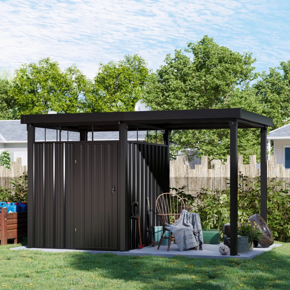 6x8 Metal Storage Shed with 7x8 Pergola Covered Porch
