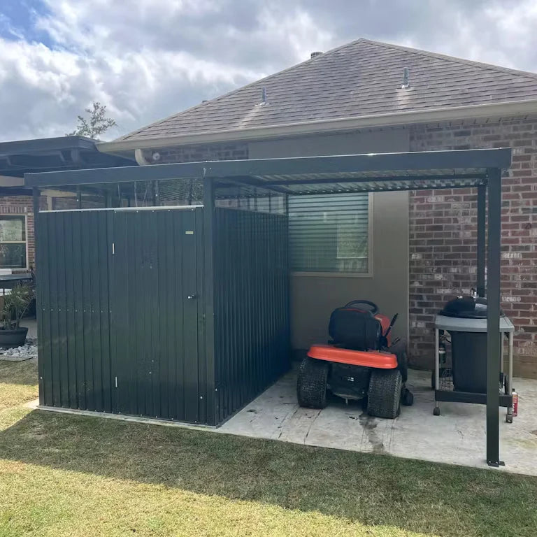 6x8 Metal Storage Shed with 7x8 Pergola Covered Porch