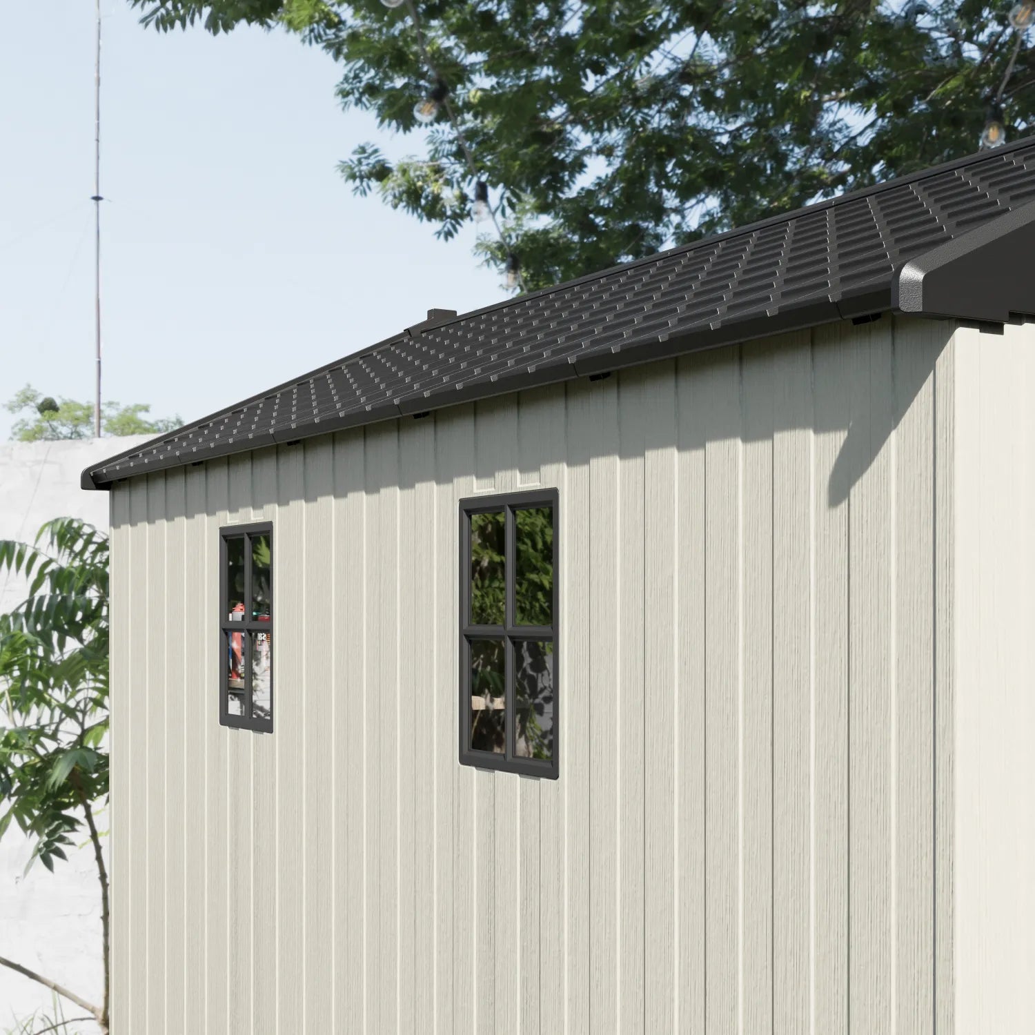 Kick-it 8x12 Plastic Storage Shed with Floor, Gray White