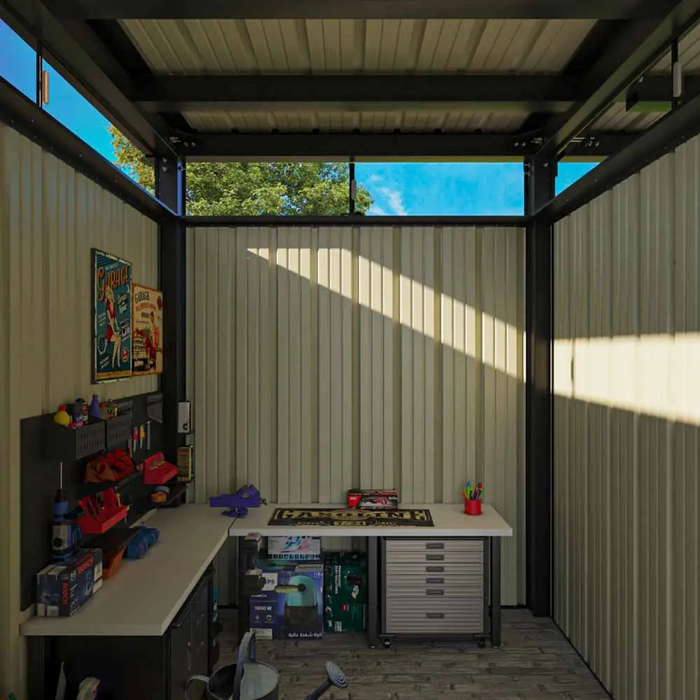 6x8 Metal Storage Shed with 7x8 Pergola Covered Porch