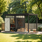 6x8 Metal Storage Shed with 7x8 Pergola Covered Porch