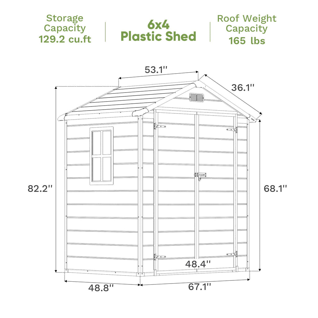 6x4 Plastic Storage Shed with Floor