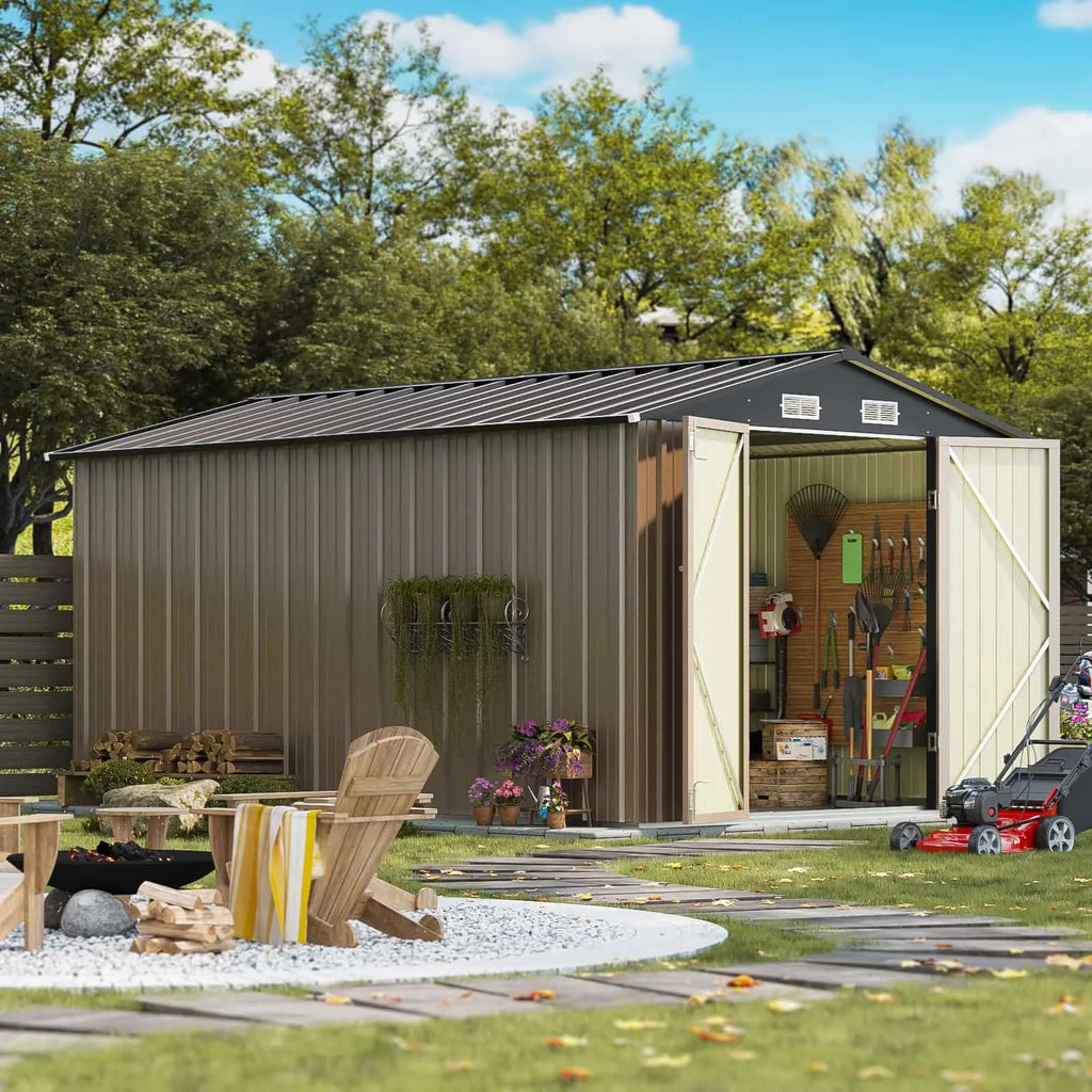 8x12 Metal Storage Shed, Brown