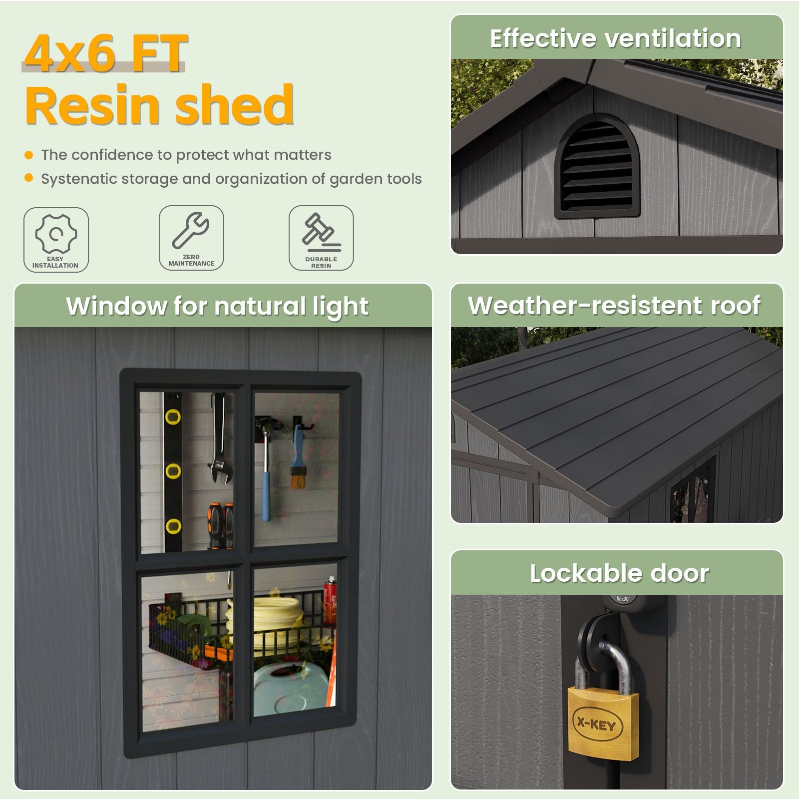 Fit-it 4x6 Plastic Storage Shed for Bike, Dark Gray