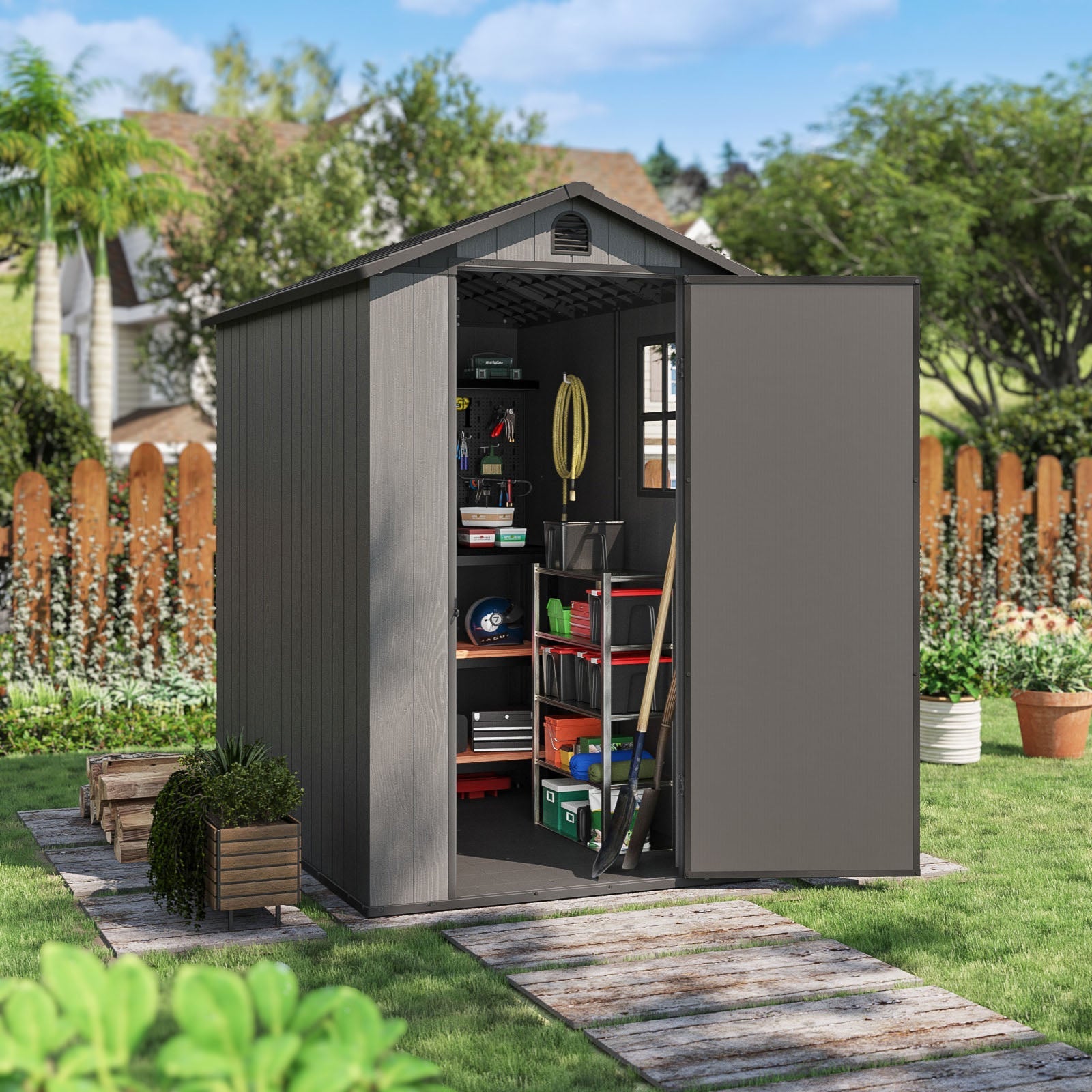 Fit-it 4x6 Plastic Storage Shed for Bike, Dark Gray
