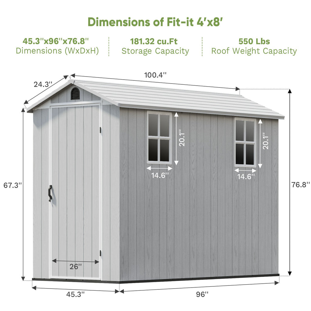 Fit-it 4x8 Plastic Storage with Floor, Gray