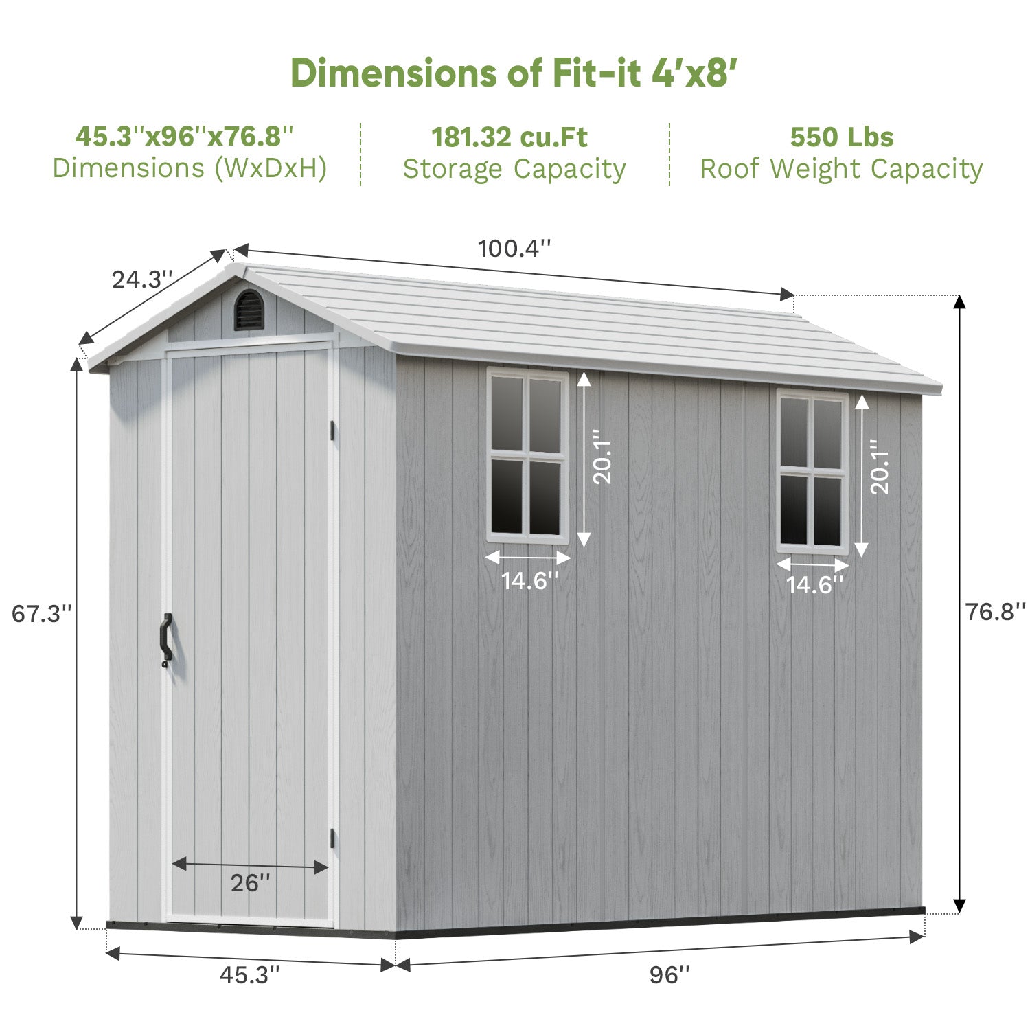Fit-it 4x8 Plastic Storage with Floor, Gray
