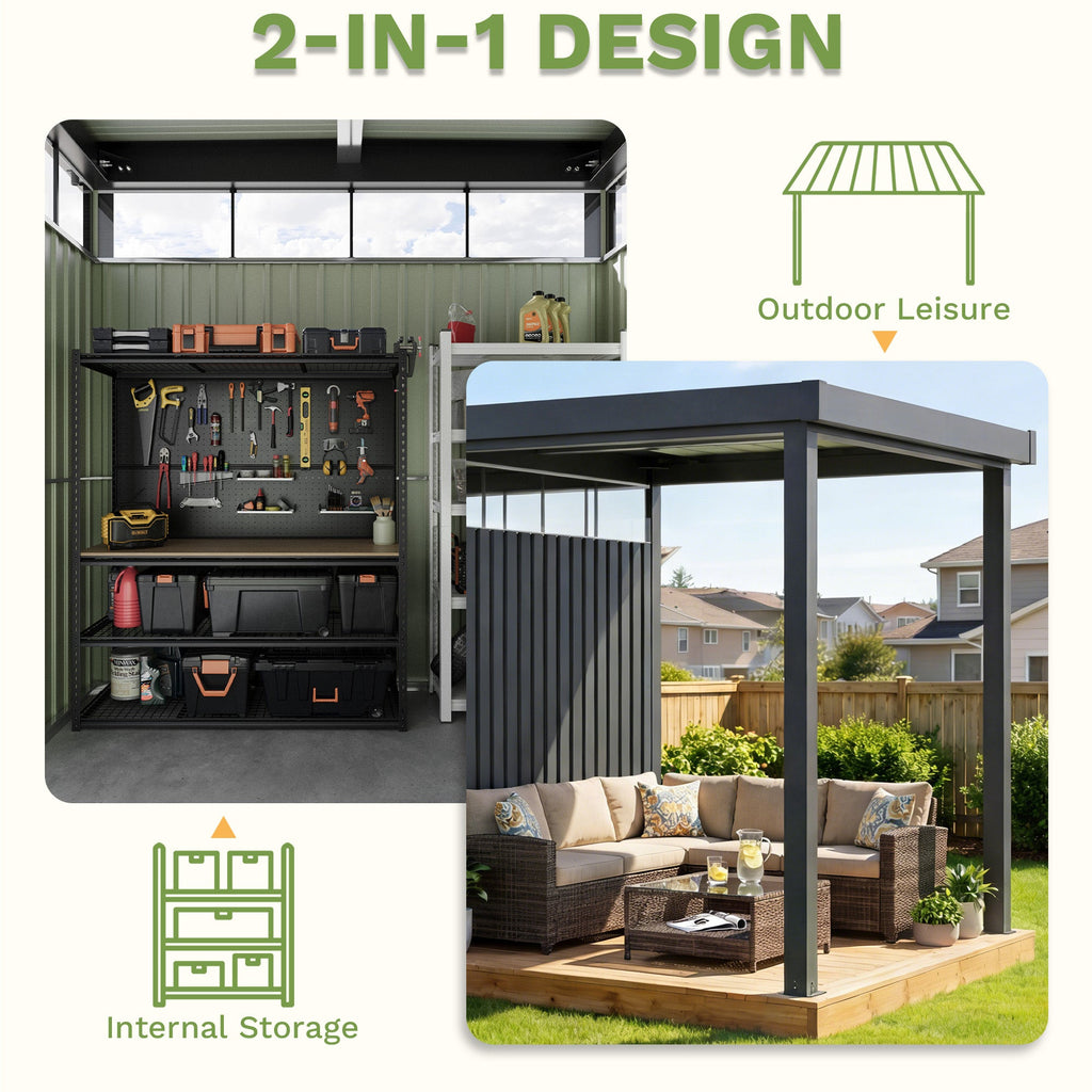6x8 Metal Storage Shed with 7x8 Pergola Covered Porch