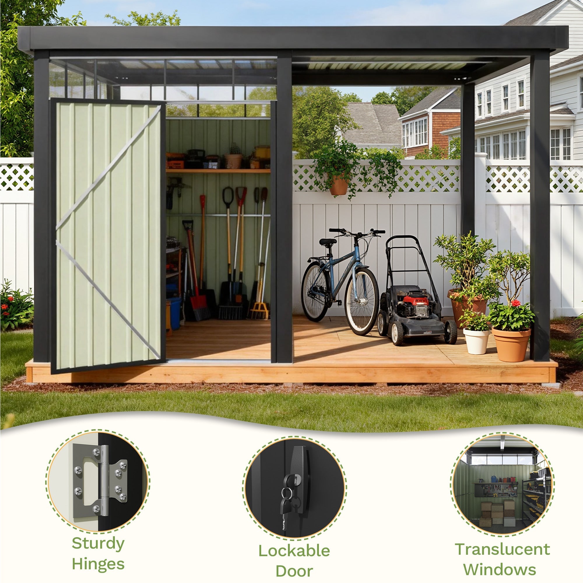 6x8 Metal Storage Shed with 7x8 Pergola Covered Porch