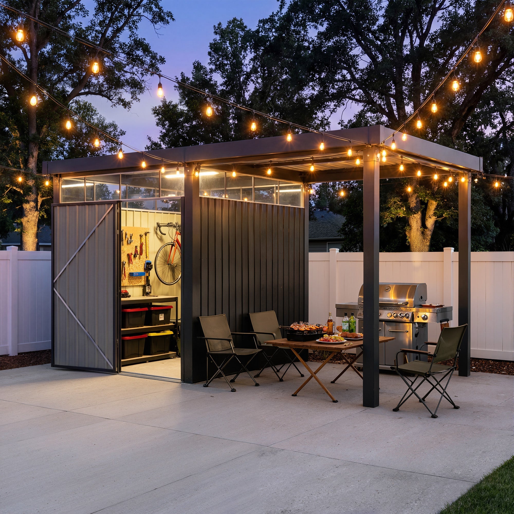 6x8 Metal Storage Shed with 7x8 Pergola Covered Porch