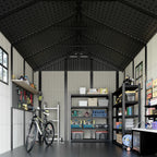 Kick-it 8x10 Plastic Storage Shed with Floor and Windows, Gray White
