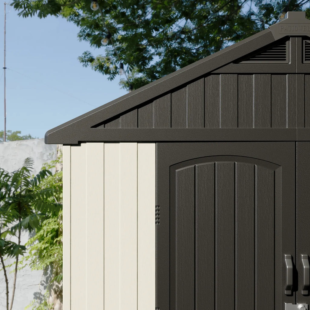 Kick-it 8x10 Plastic Storage Shed with Floor and Windows, Gray White