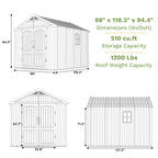 Kick-it 8x10 Plastic Storage Shed with Floor and Windows, Gray White