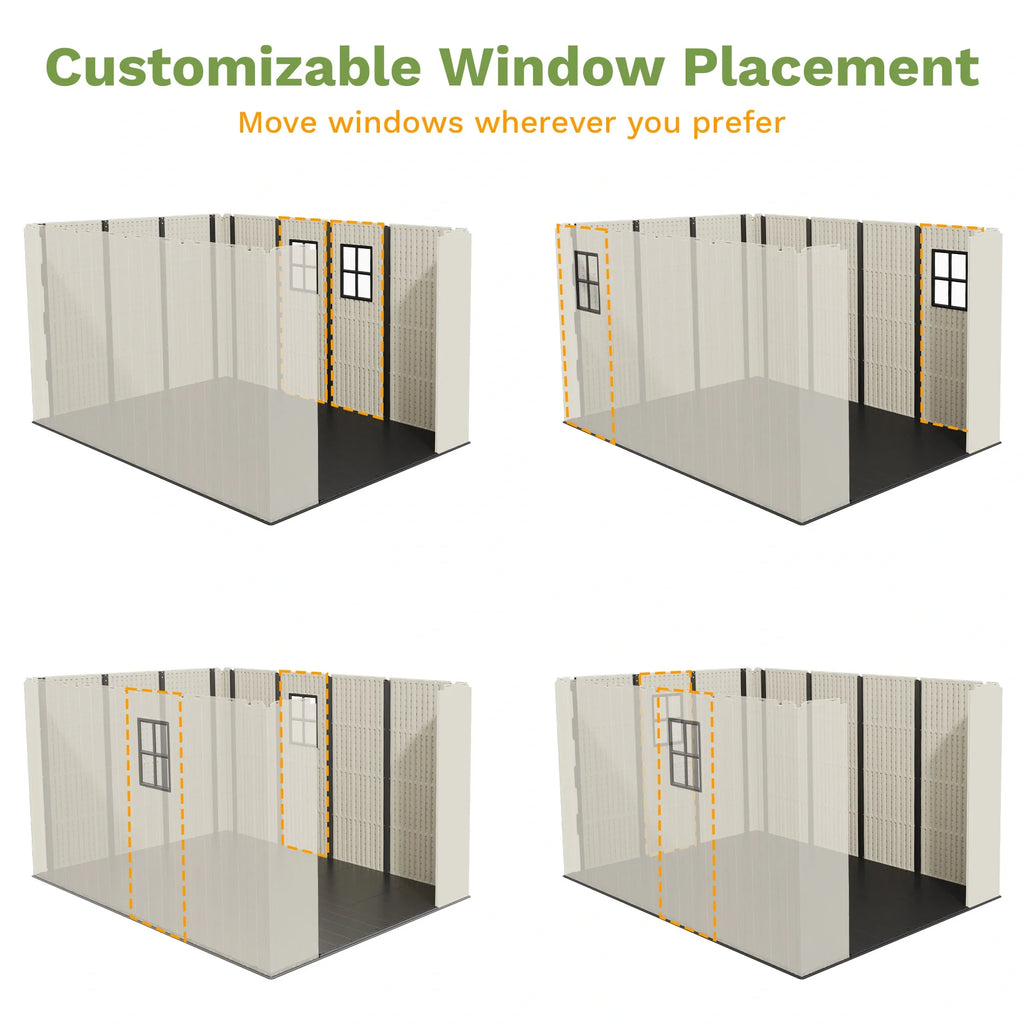 Kick-it 8x10 Plastic Storage Shed with Floor and Windows, Gray White