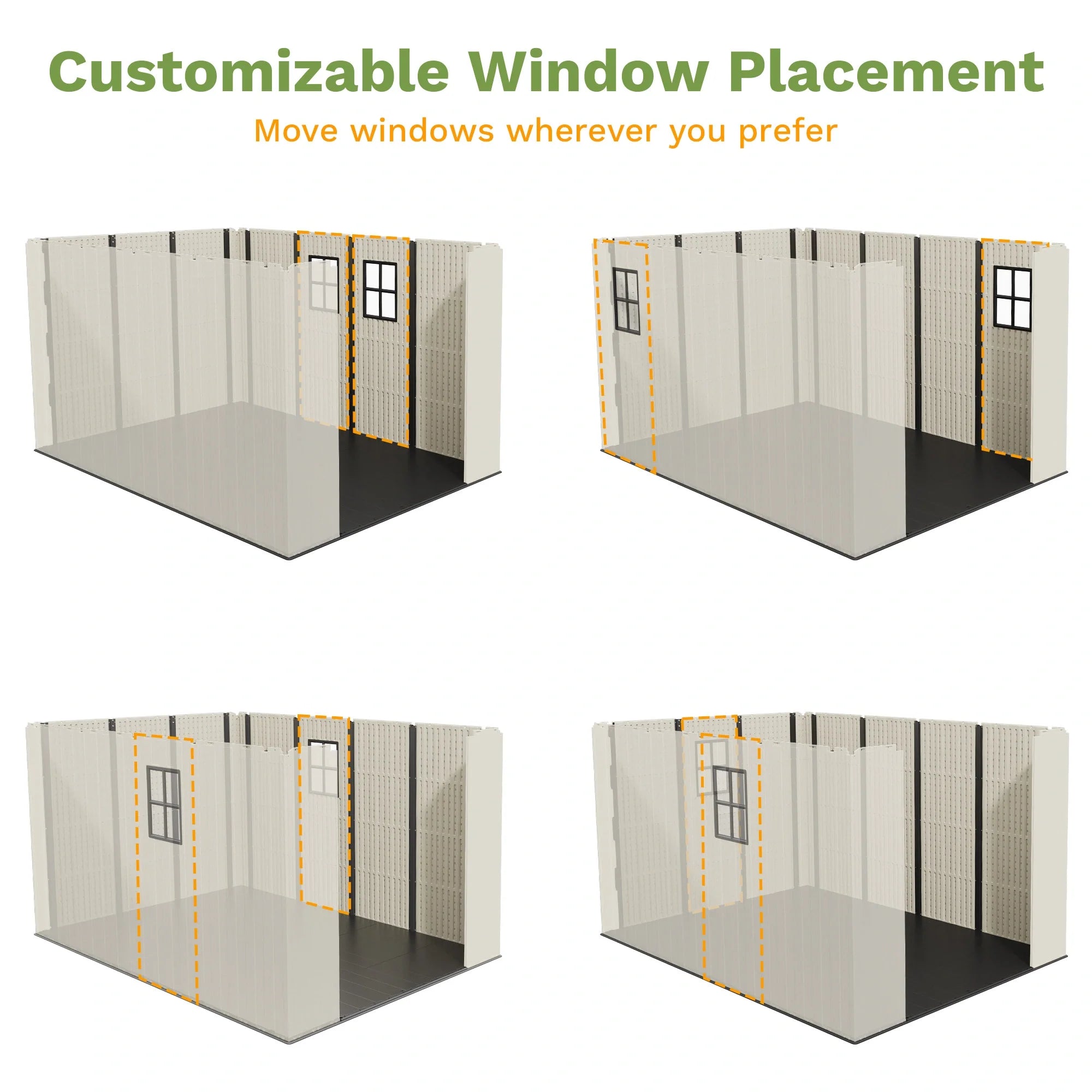Kick-it 8x10 Plastic Storage Shed with Floor and Windows, Gray White