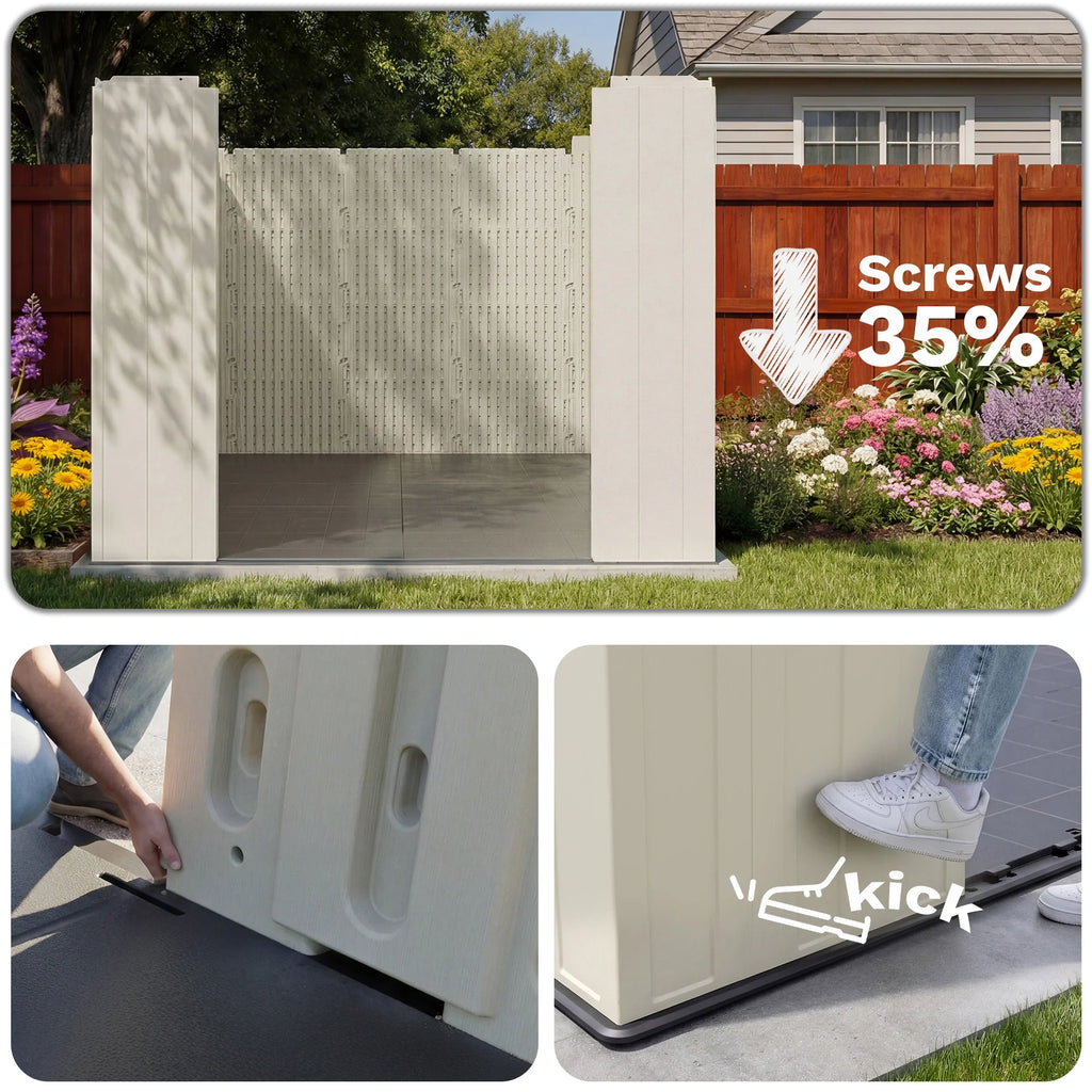 Kick-it 8x10 Plastic Storage Shed with Floor and Windows, Gray White
