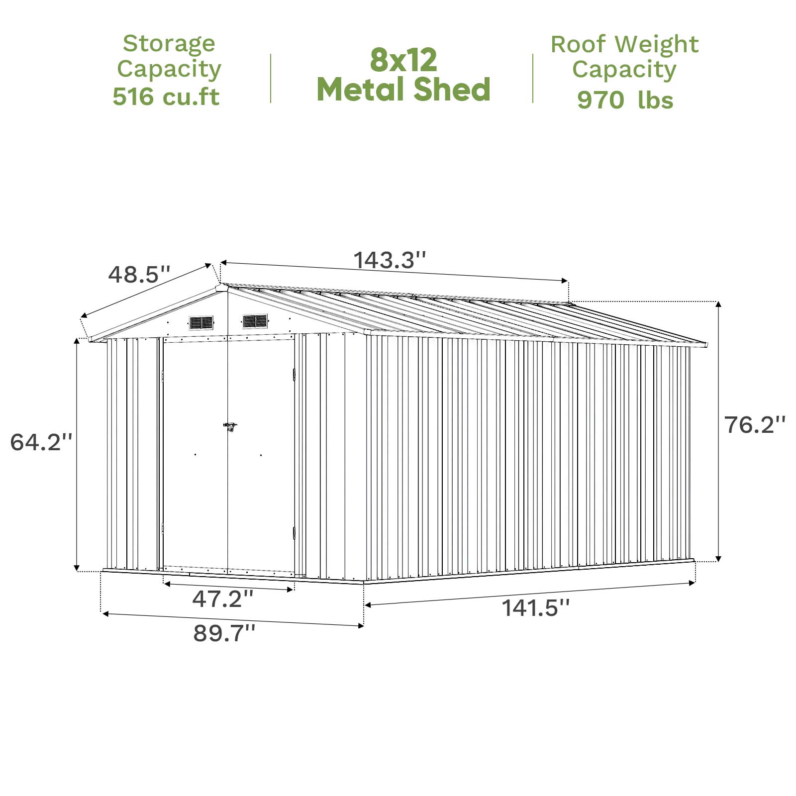 8x12 Metal Storage Shed, Brown