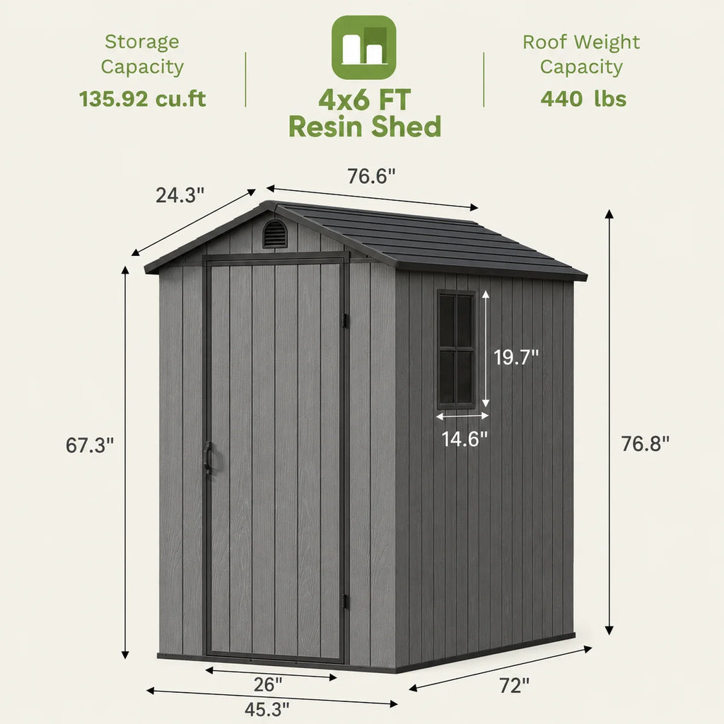 Fit-it 4x6 Plastic Storage Shed for Bike, Dark Gray