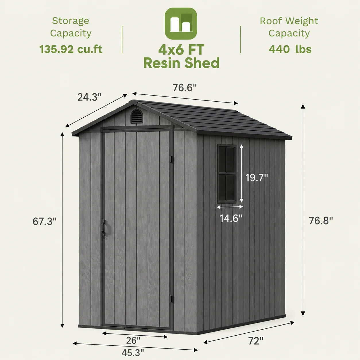 Fit-it 4x6 Plastic Storage Shed for Bike, Dark Gray