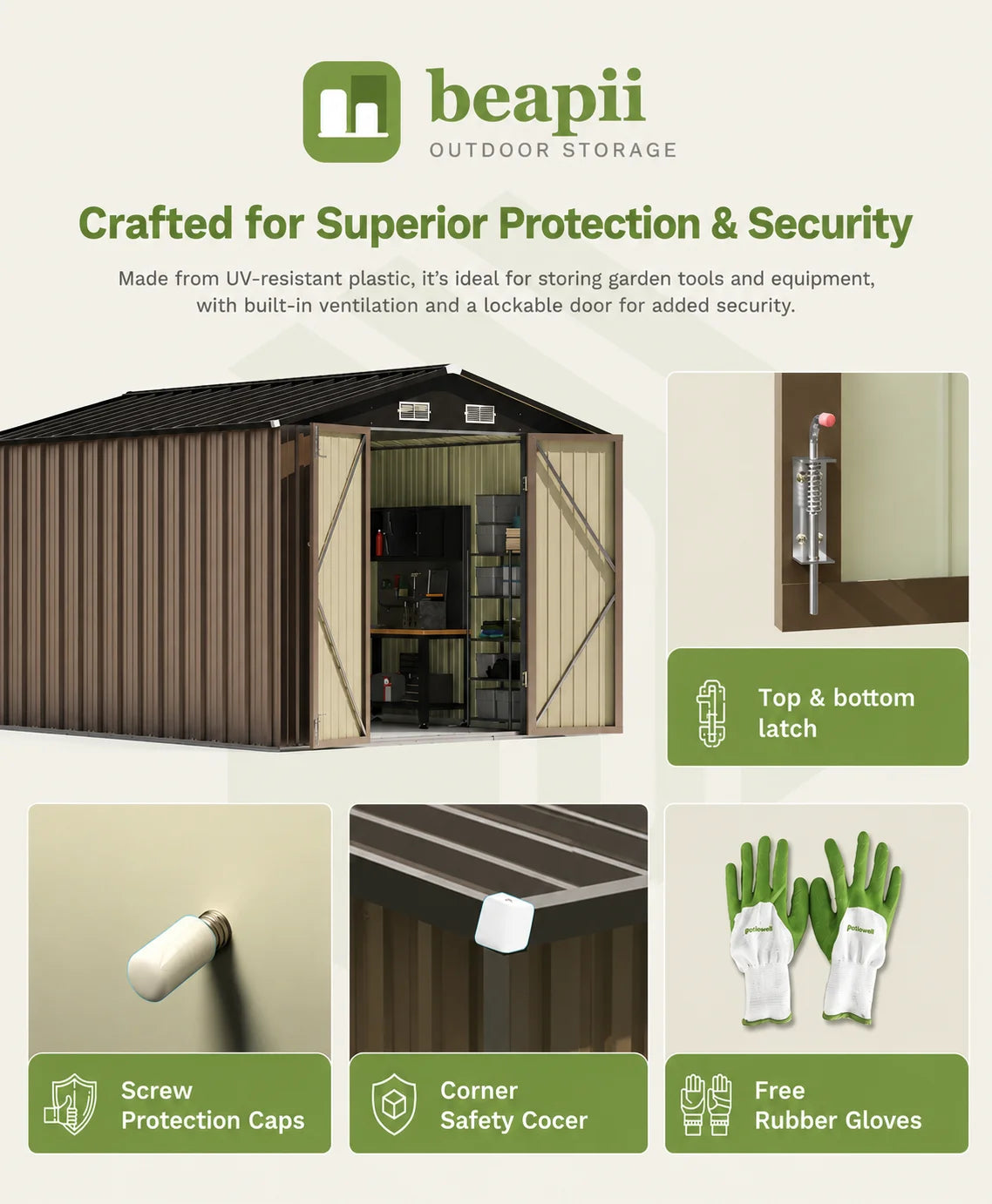 10x12 Metal Shed, Brown