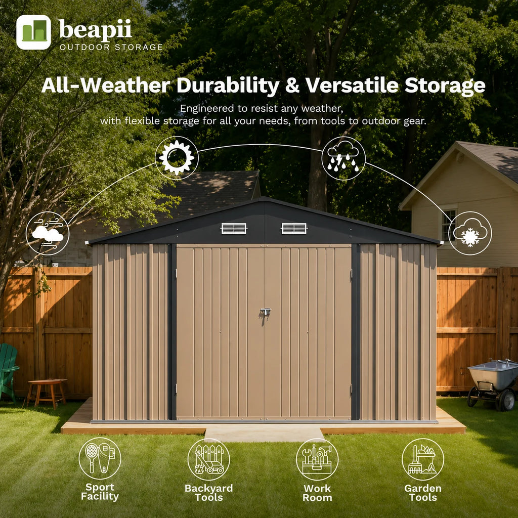 10x12 Metal Shed, Brown