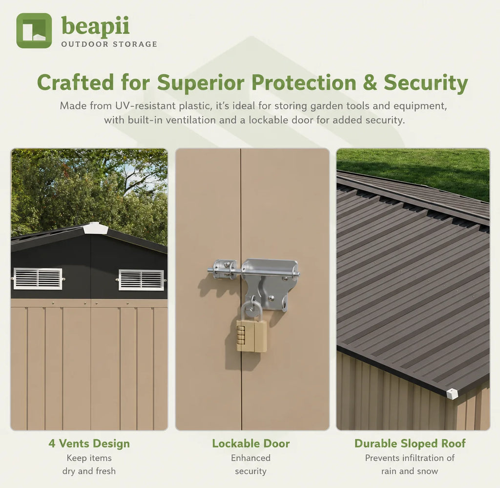 8x12 Metal Storage Shed, Brown